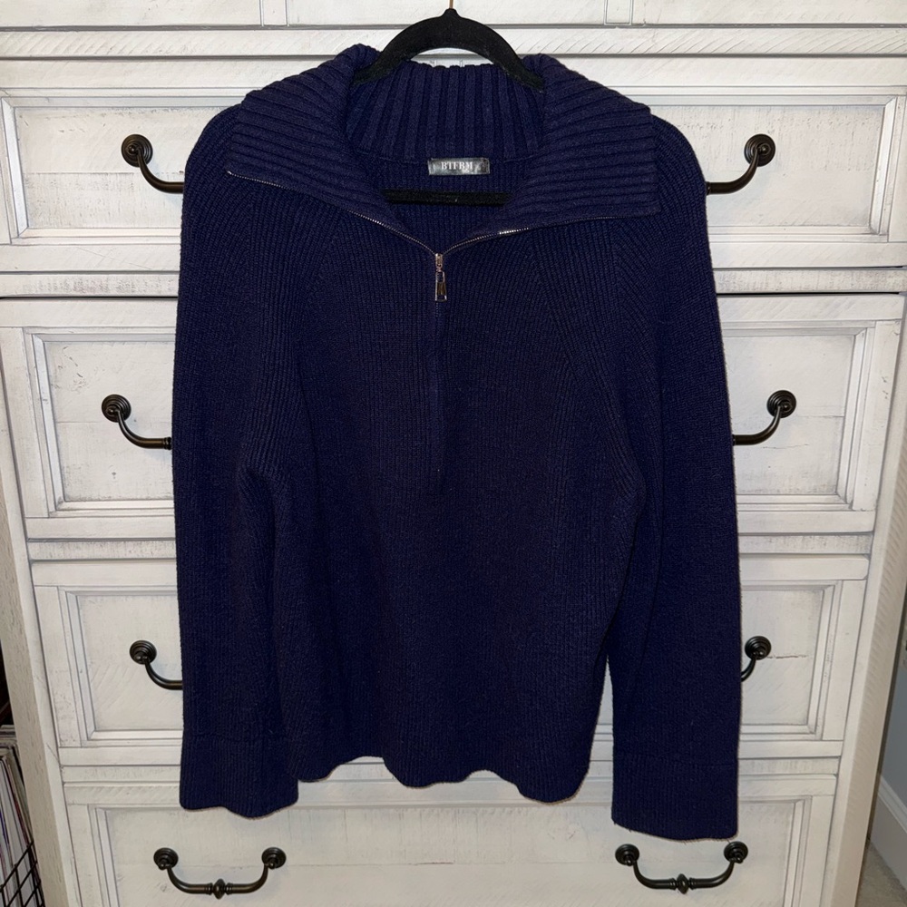 Classic Half-Zip Shawl Collar Sweater - Deep Navy